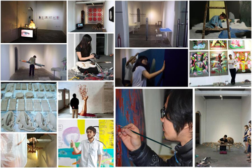 Some of the artists and their works during the residency in 2013