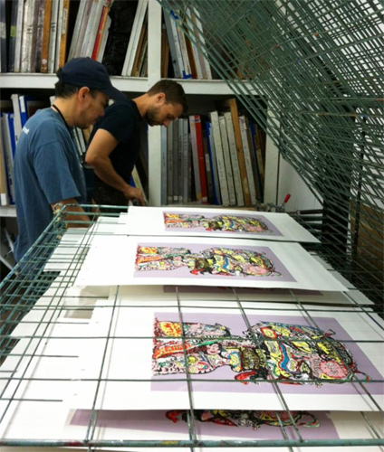 Master Printer Erik Hougen working with Keyholder Resident Andrew Chan