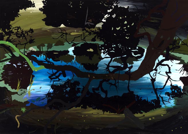 Clare Woods, Black Vomit, 2008enamel and oil on aluminium, 200×280 cm, 78.7×110.2 insImage © Clare Woods Clare Woods, Black Vomit, 2008<br class=